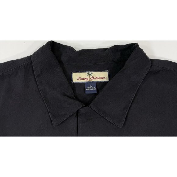 Tommy Bahama Mens Silk Shirt Swizzle Inn Chill Out Embroidered Camp Sz XL Black - Picture 4 of 9